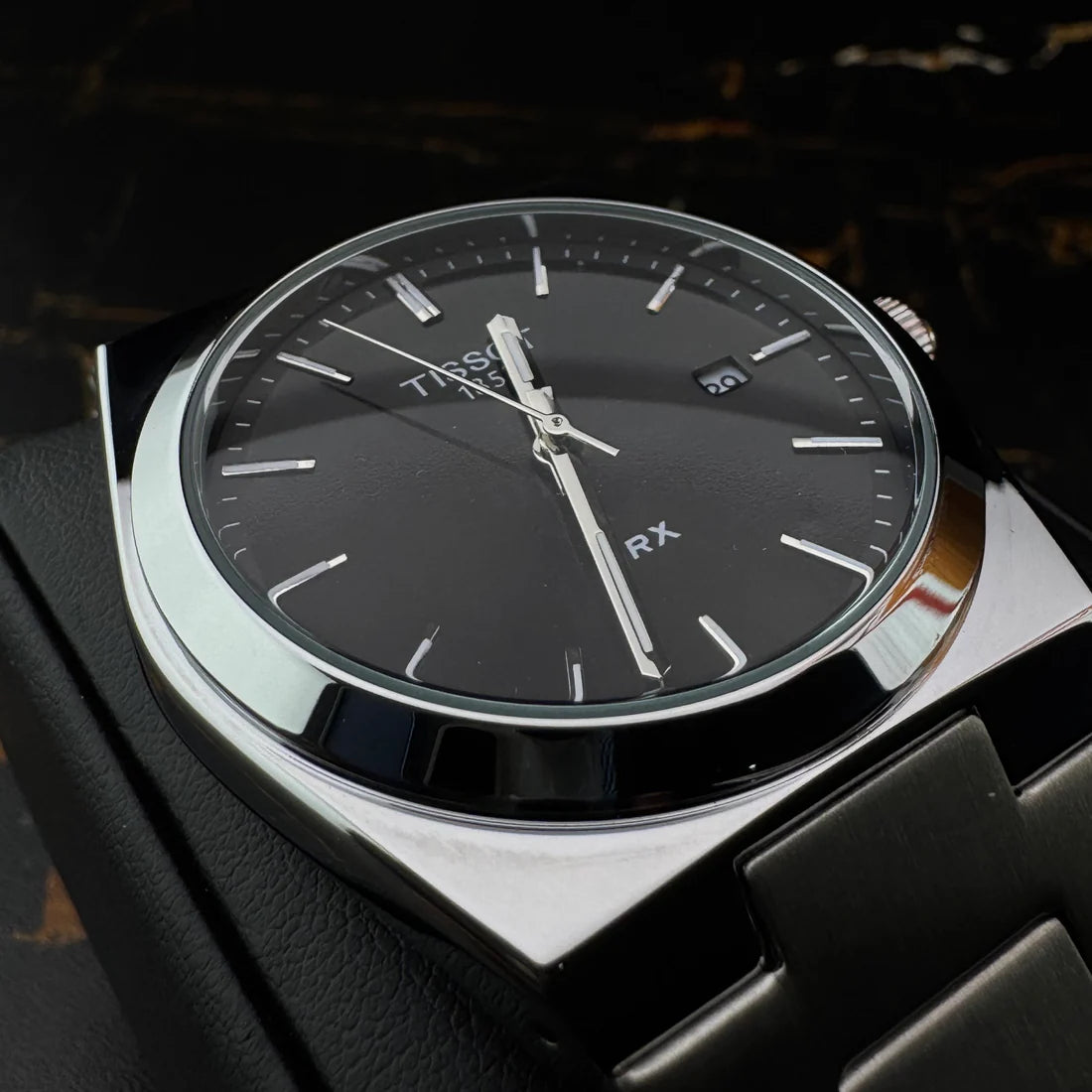 TISSOT PRX BLACK dial with silver chain