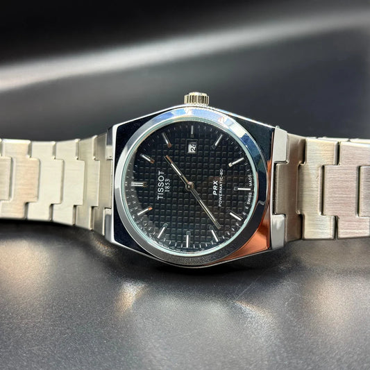 TISSOT PRX BLACK dial with silver chain